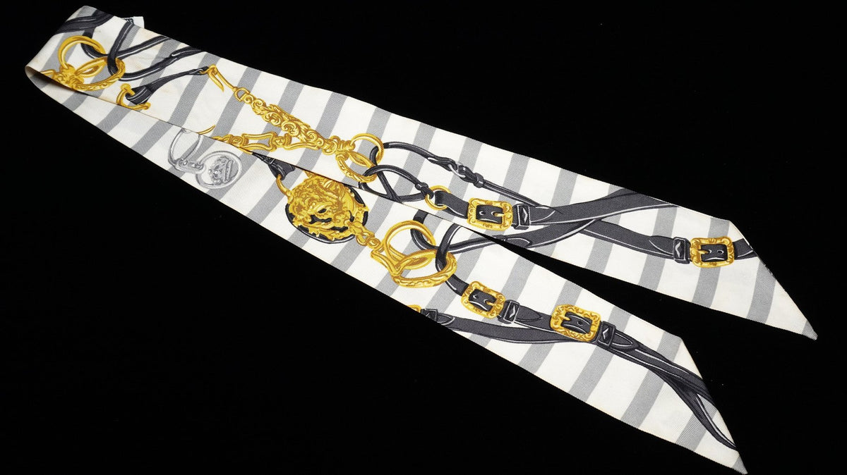 Hermès Twilly “Brides de Gala Bayadère” White and Yellow Silk Scarf
