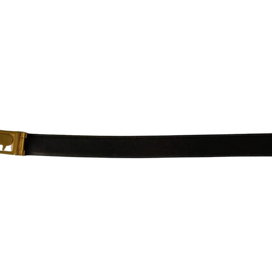 Celine Triomphe Black Leather Belt with Gold Buckle Preloved - VeeLuxeCollectives