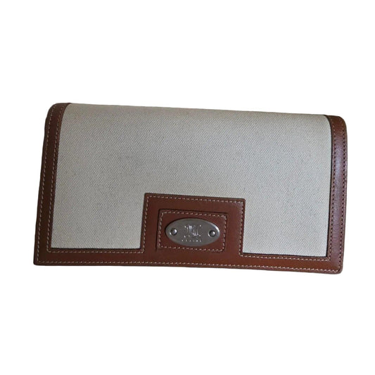 Celine Triomphe Long Bifold Wallet in Beige Canvas and Leather - VeeLuxeCollectives