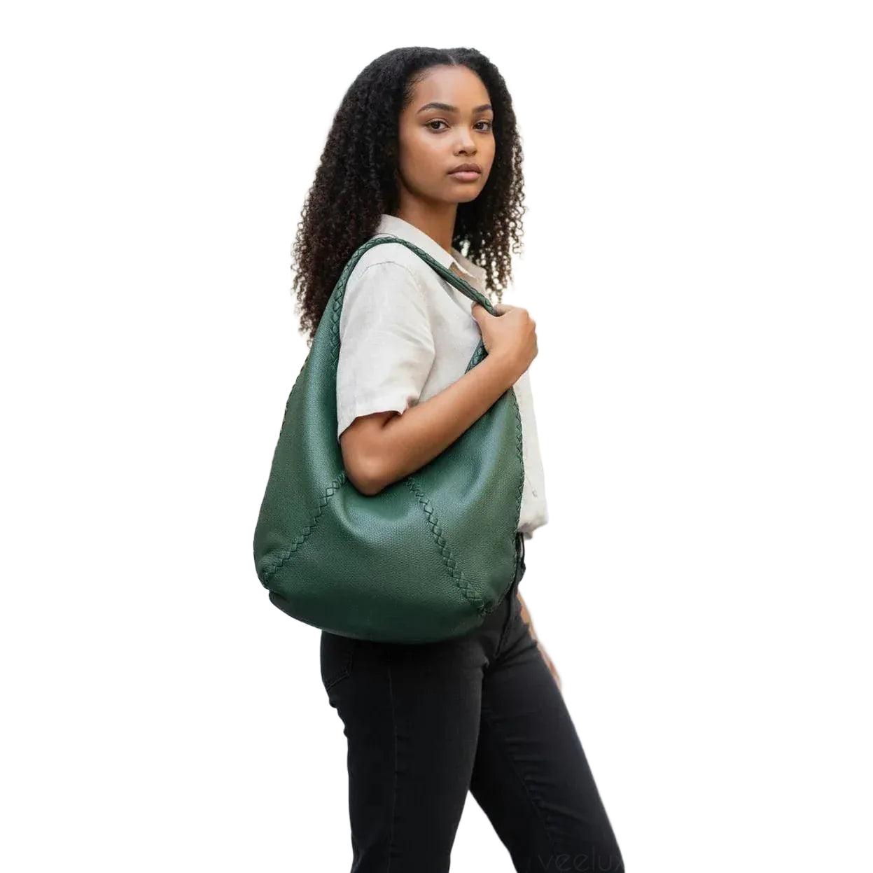 Bottega Veneta Green Intrecciato Trimmed Cervo Leather Hobo Bag - VeeLuxeCollectives