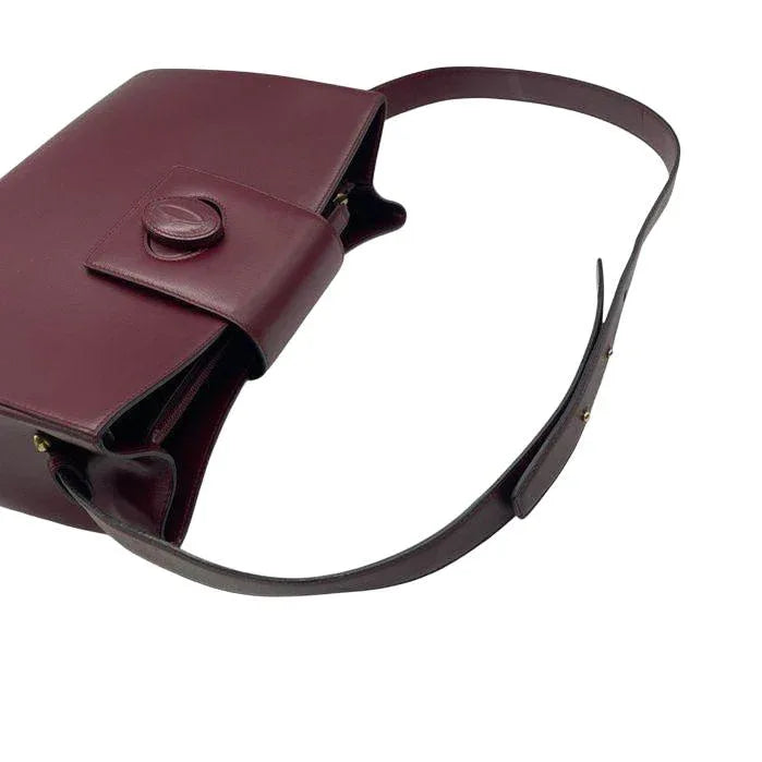 Cartier Vintage Must de Leather Shoulder Bag in Bordeaux Red - VeeLuxeCollectives