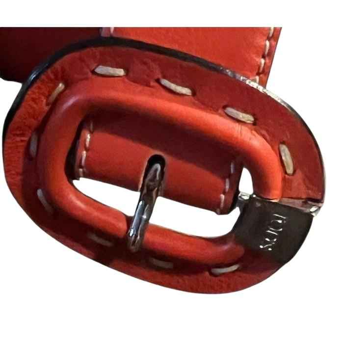 Premium Tod's Italian Red Leather Belt with Statement Buckle