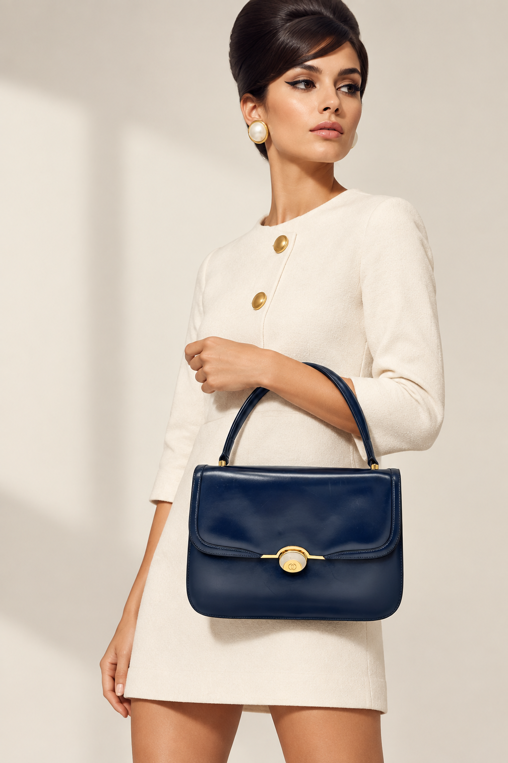 Gucci Leather Top-Handle Handbag Navy