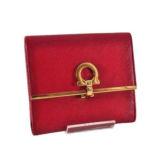 Salvatore Ferragamo Red Leather Compact Wallet with Gold Hardware