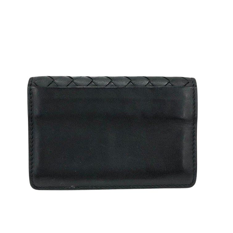 Bottega Veneta black and grey wallet Intrecciato woven leather design with subtle detailing.