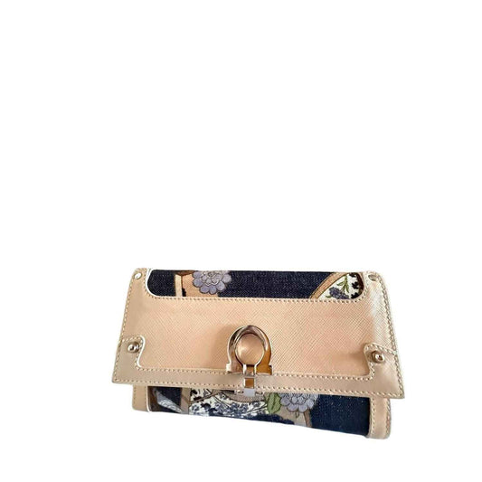 Salvatore Ferragamo Burgundy Patent Leather Bars Bow Wallet
