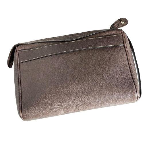 Gucci toiletry pouch black and brown GG pattern PVC canvas with leather trim.