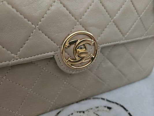 Chanel Beige Quilted Leather Flap Bag Medium