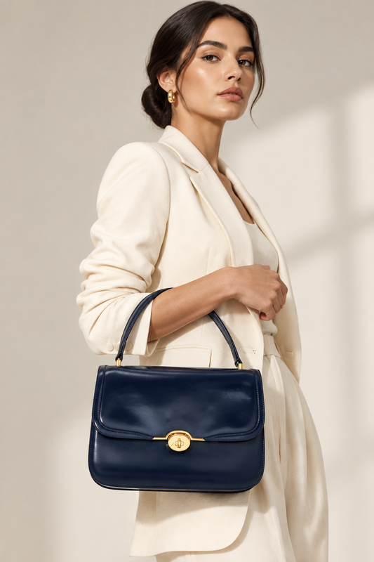 Gucci Leather Top-Handle Handbag Navy