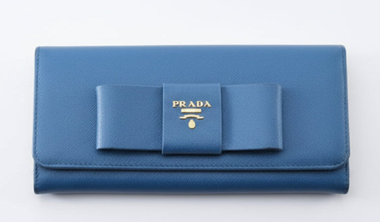 Prada Blue Bow Continental Long Wallet