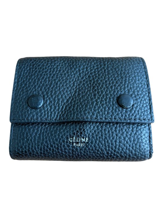 Portefeuille compact Tri-Fold Celine en cuir noir et jaune