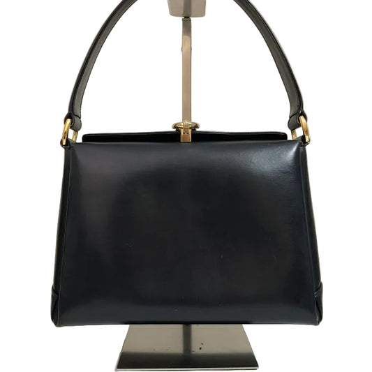 Gucci Vintage Navy Blue Leather Handbag – Gold-Tone Hardware