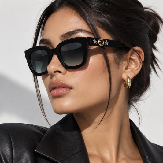 Gucci Quadratische Sonnenbrille mit goldenen Akzenten