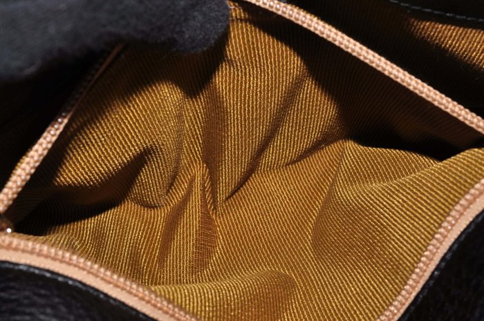 Salvatore Ferragamo Gancini Black Leather Bag with Shearling Trim