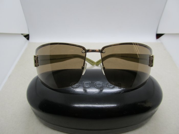Gucci GG 1800/S Green and Gold Half-Rim Wrap Sunglasses