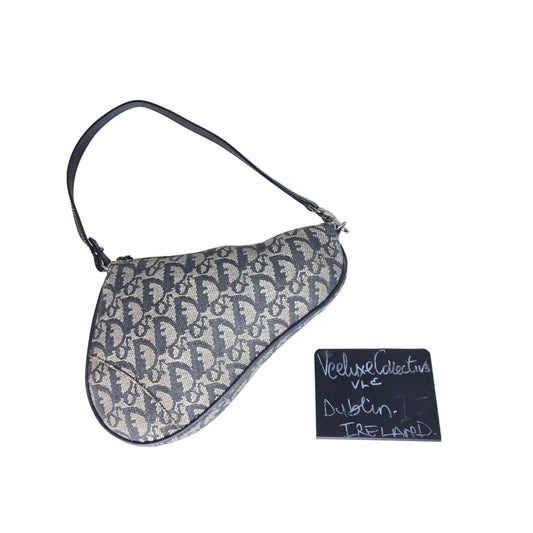 Christian Dior Saddle Trotter Shoulder Bag Blue Canvas Vintage Preloved Handbag