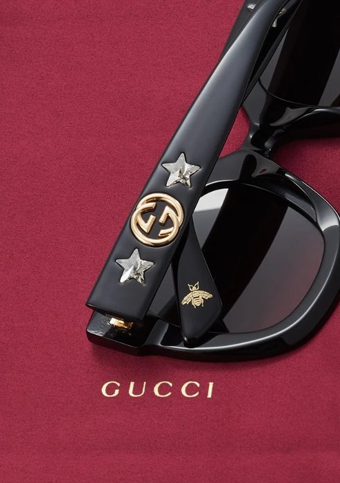 Gucci Black Square Acetate Sunglasses with Gold-Tone Accents