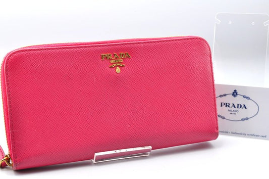 Prada langes Portemonnaie mit Rundum-Reißverschluss aus rosa Leder inklusive Echtheitszertifikat