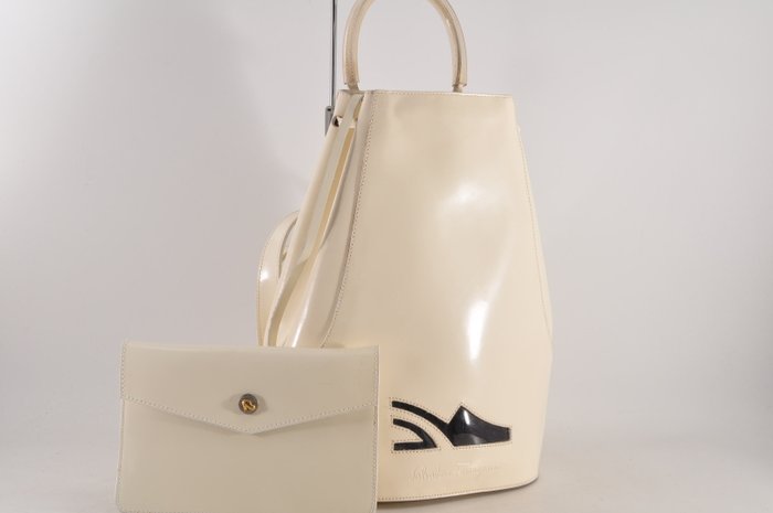 Salvatore Ferragamo Cream Leather Backpack Bag with Matching Pouch