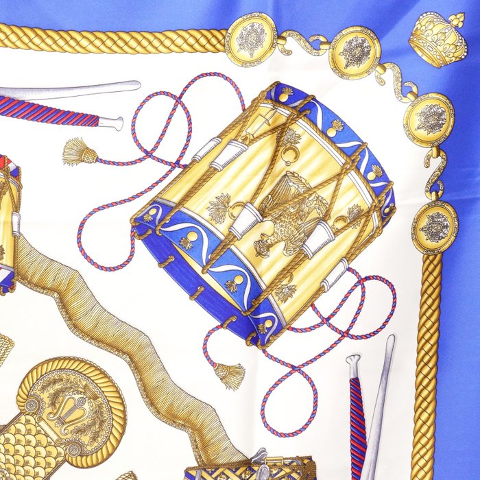 Hermès Les Tambours Carré 90 Silk Scarf by Joachim Metz
