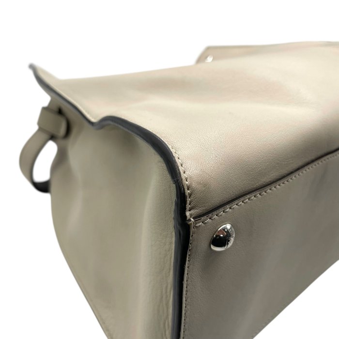 Fendi Beige Leather Turn-Lock Tote Bag
