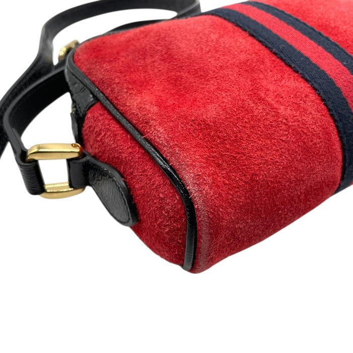 Gucci Ophidia Mini Shoulder Bag – Red Suede, Black Patent Leather &amp; Gold-Tone Hardware