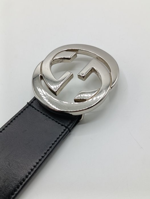 Gucci Black Leather Interlocking GG Buckle Belt