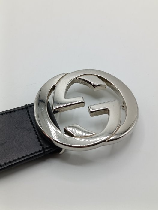 Gucci Black Leather Interlocking GG Buckle Belt