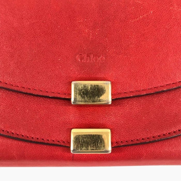 Chloé Red Long Wallet – Gold-Tone Detail