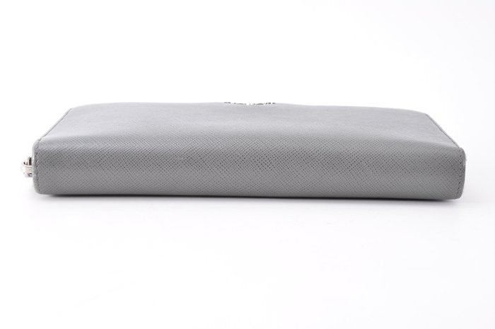 Prada Grey Saffiano Leather Zip-Around Wallet