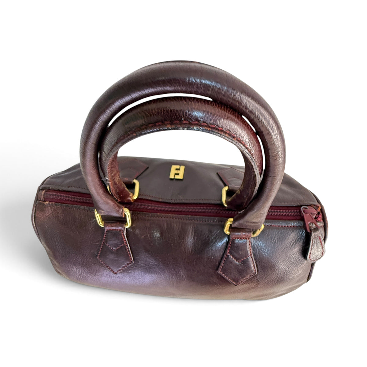 Fendi Boston Hand Bag burgundy