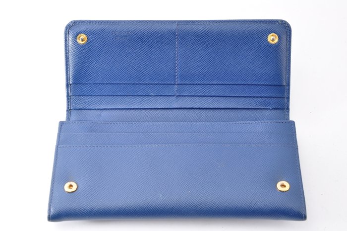 Prada Leather Long Wallet Blue Saffiano leather