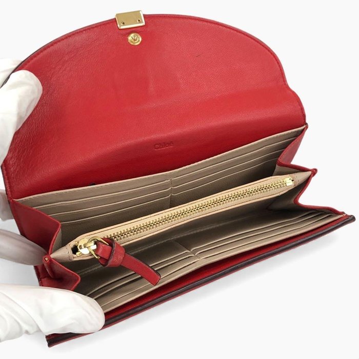 Chloé Red Long Wallet – Gold-Tone Detail