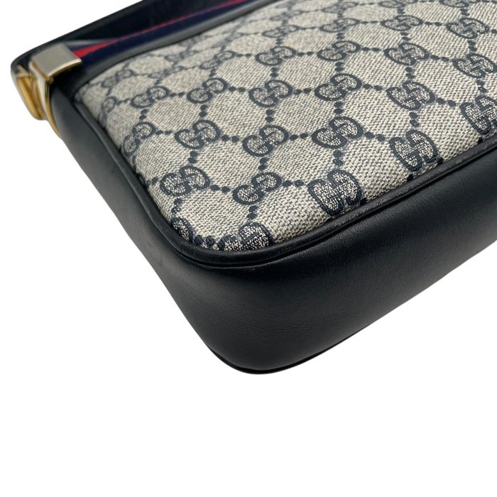 Gucci GG Supreme Web Shoulder Bag – Grey, Navy Leather & Signature Web Stripe