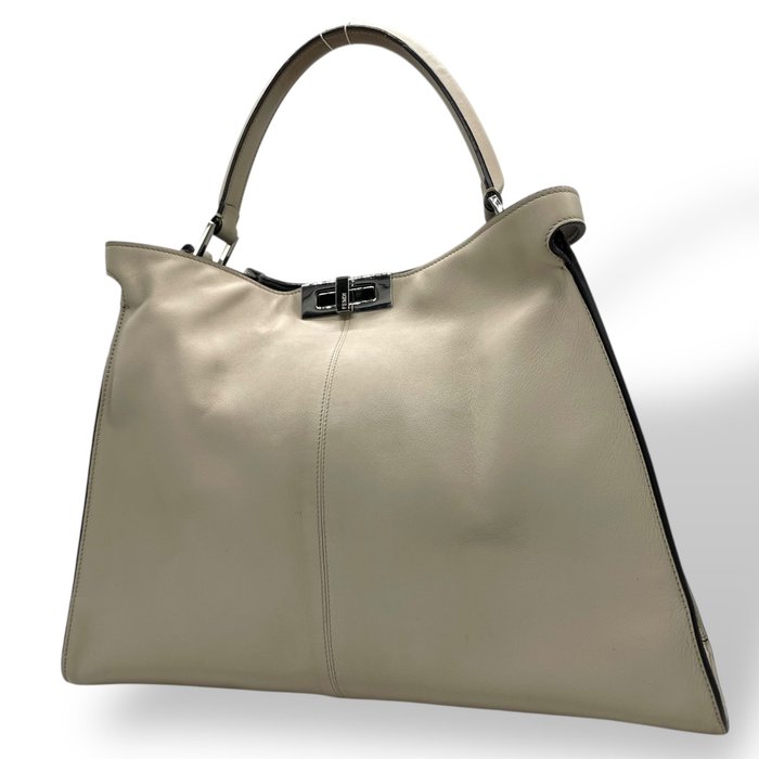 Fendi Beige Leather Turn-Lock Tote Bag
