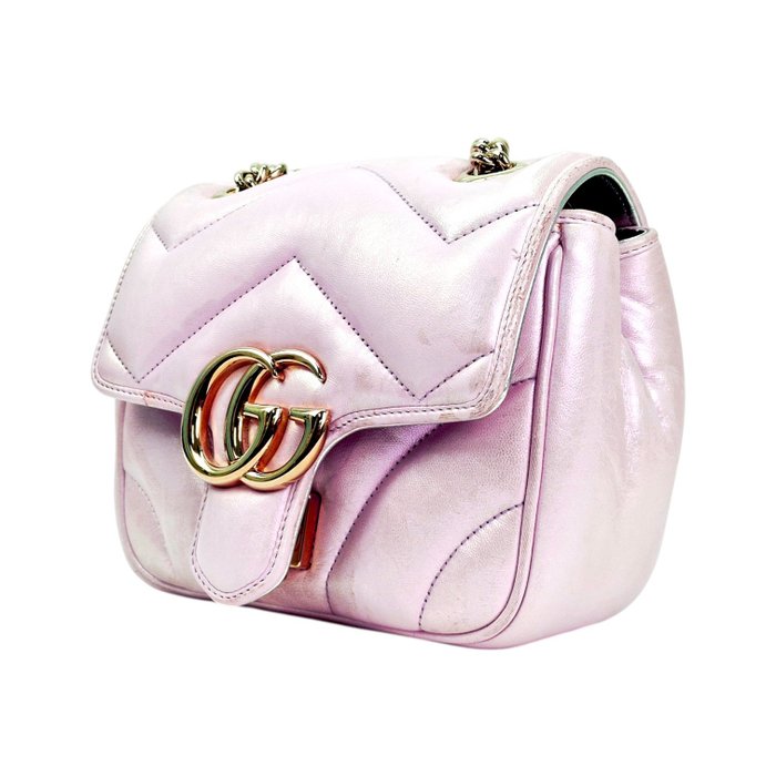 Gucci GG Marmont Mini Shoulder Bag in Iridescent Pink Leather