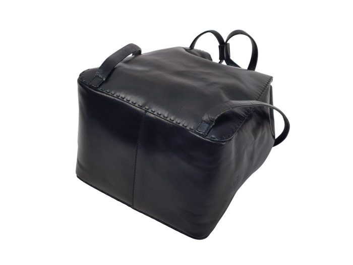 Prada Black Leather Floral Appliqué Drawstring Bag