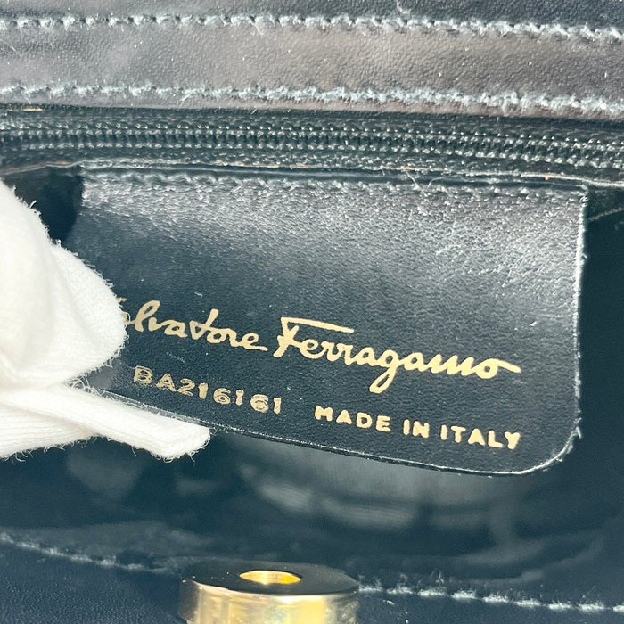 Salvatore Ferragamo Black Leather Vara Ribbon Handbag