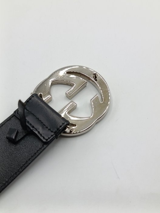 Gucci Black Leather Interlocking GG Buckle Belt