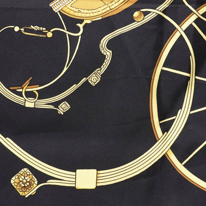 Hermès “Springs” Silk Carré Scarf 90 cm – Classic Equestrian Saddle Design