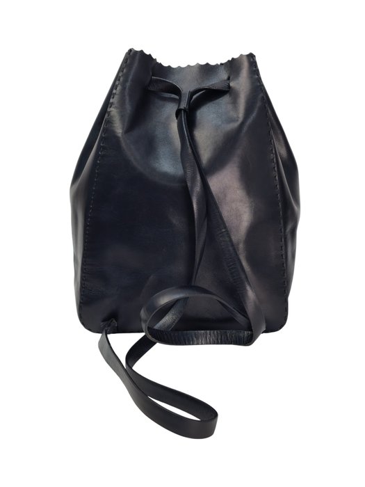 Prada Black Leather Floral Appliqué Drawstring Bag