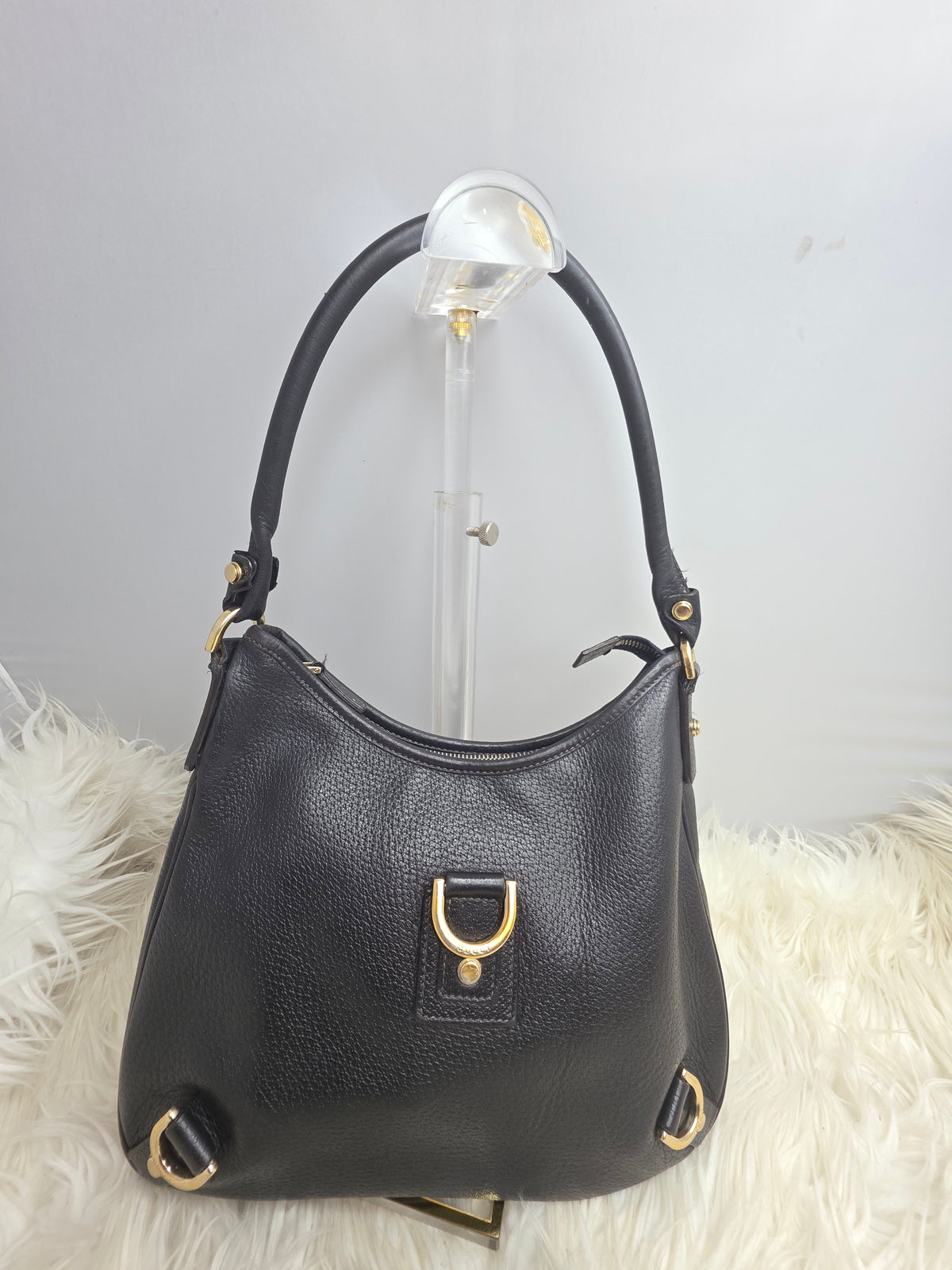 Gucci Abbey Handbag – Black Leather, Gold Tone Details