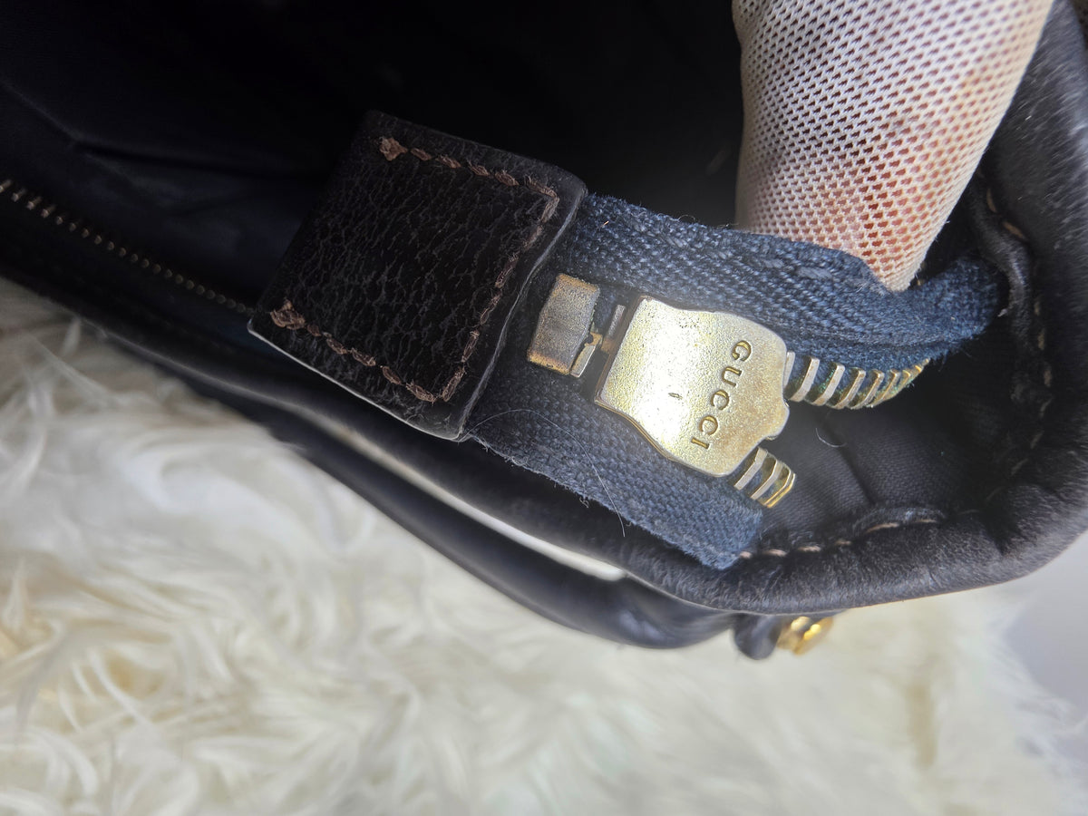 Gucci Abbey Handbag – Black Leather, Gold Tone Details