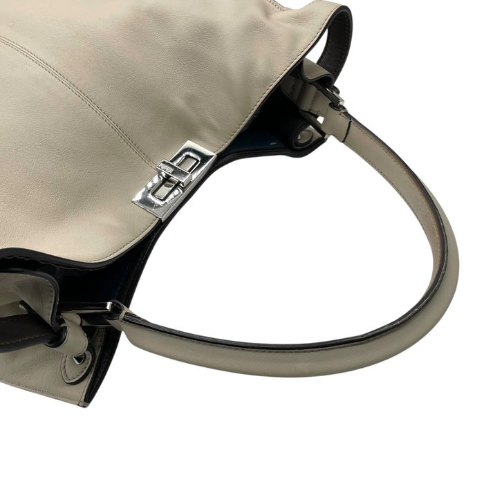 Fendi Beige Leather Turn-Lock Tote Bag