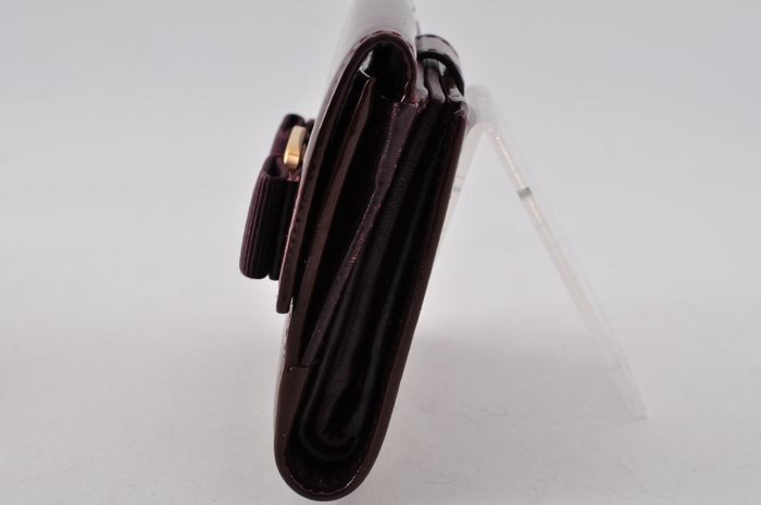 Salvatore Ferragamo Burgundy Patent Leather Bars Bow Long Wallet