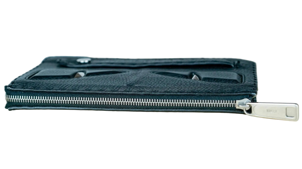 FENDI Selleria Monster Bugs Eye Clutch Leather Black Grained Leather Wallet