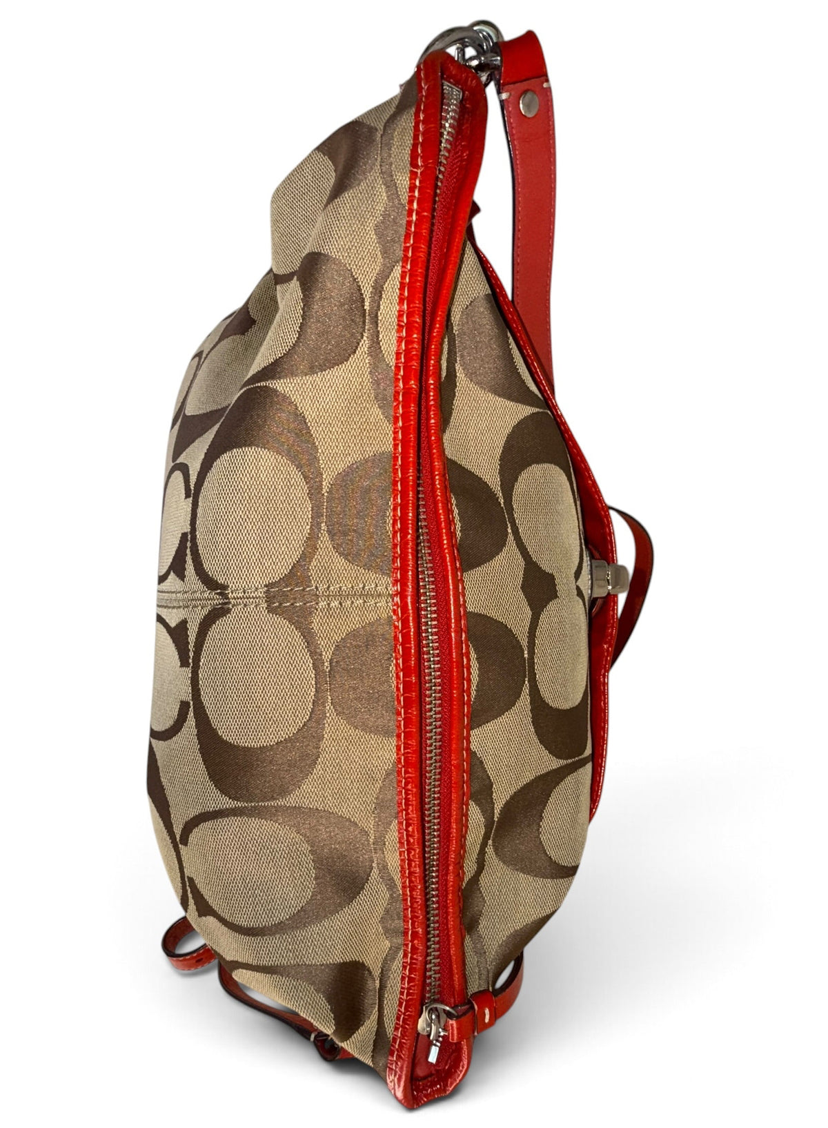 Coach Signature Canvas Red Leather 2-Way Monogram Shoulder Bag – Style F14852