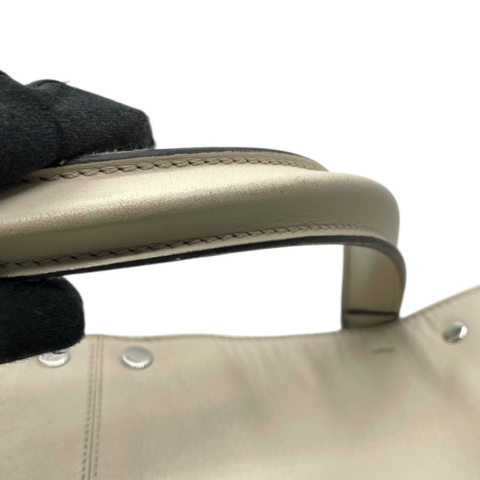 Fendi Beige Leather Turn-Lock Tote Bag