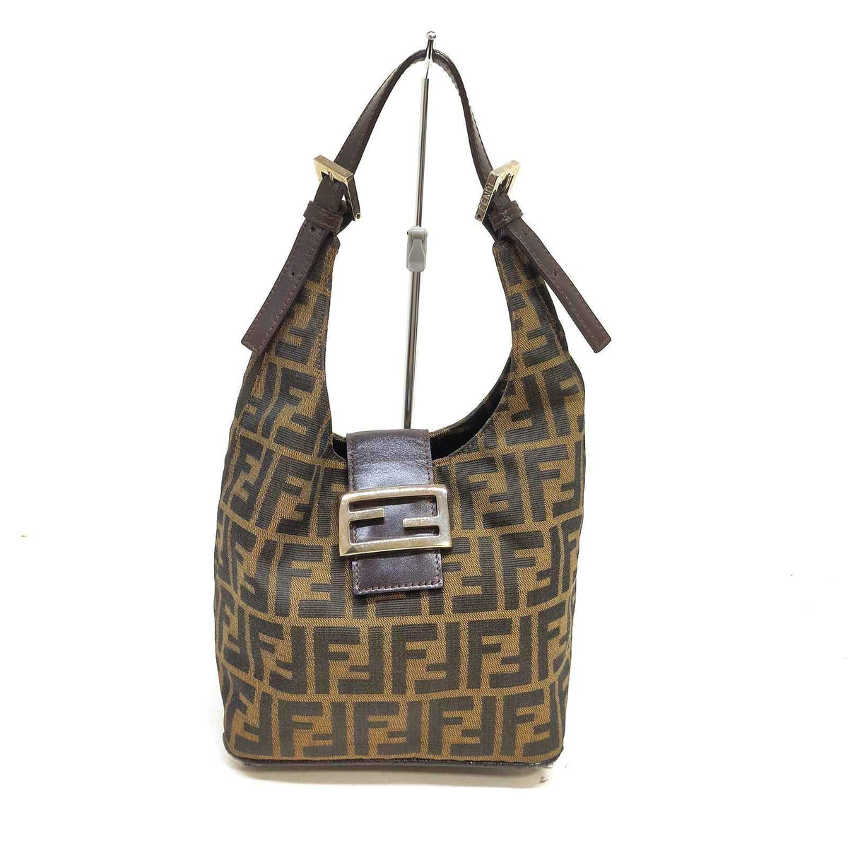 Fendi Hand Bag Brown Nylon FF Monogram Shoulder Bag