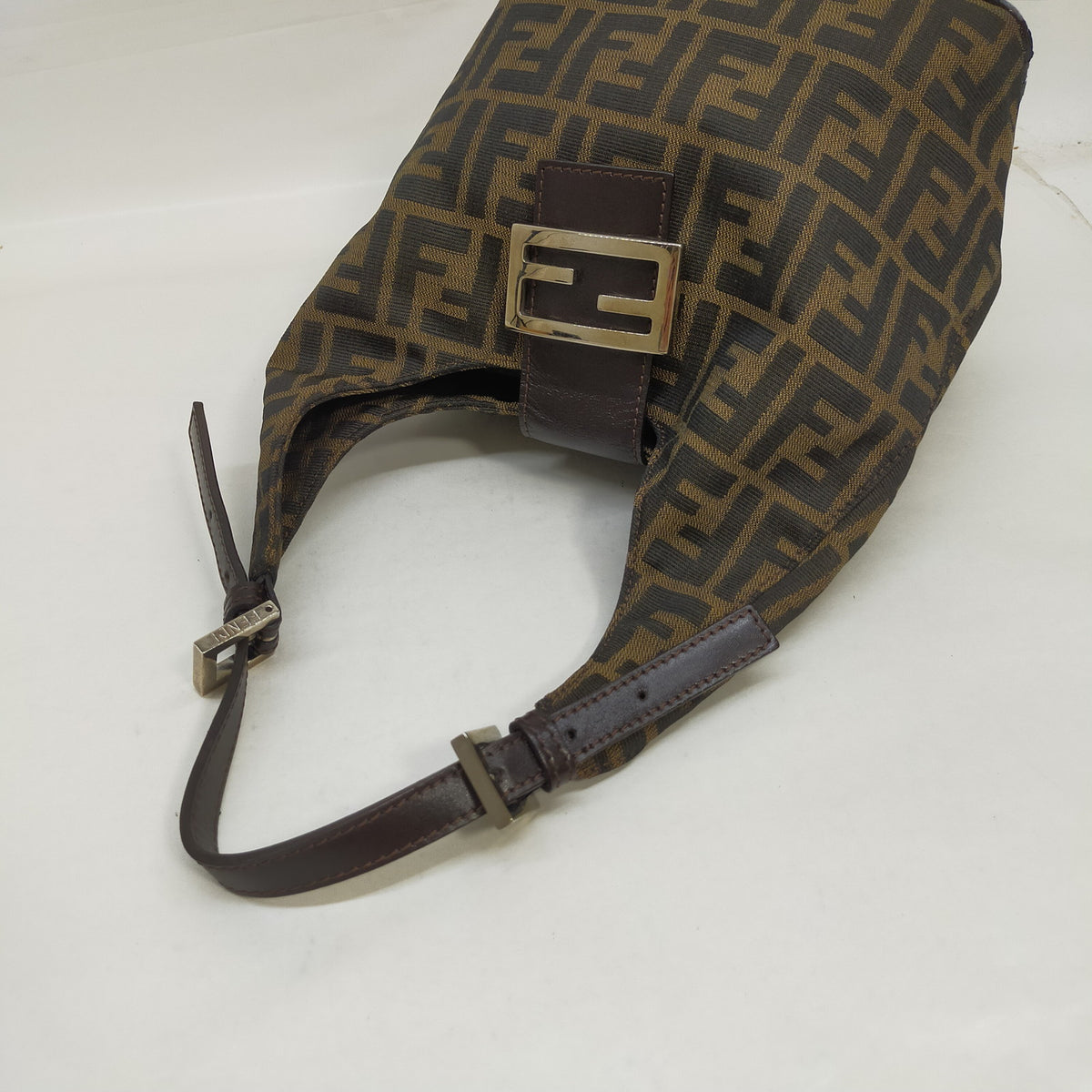Fendi Hand Bag Brown Nylon FF Monogram Shoulder Bag